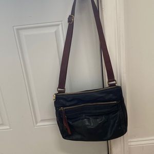 Fossil crossbody bag, black and brown. Leather.